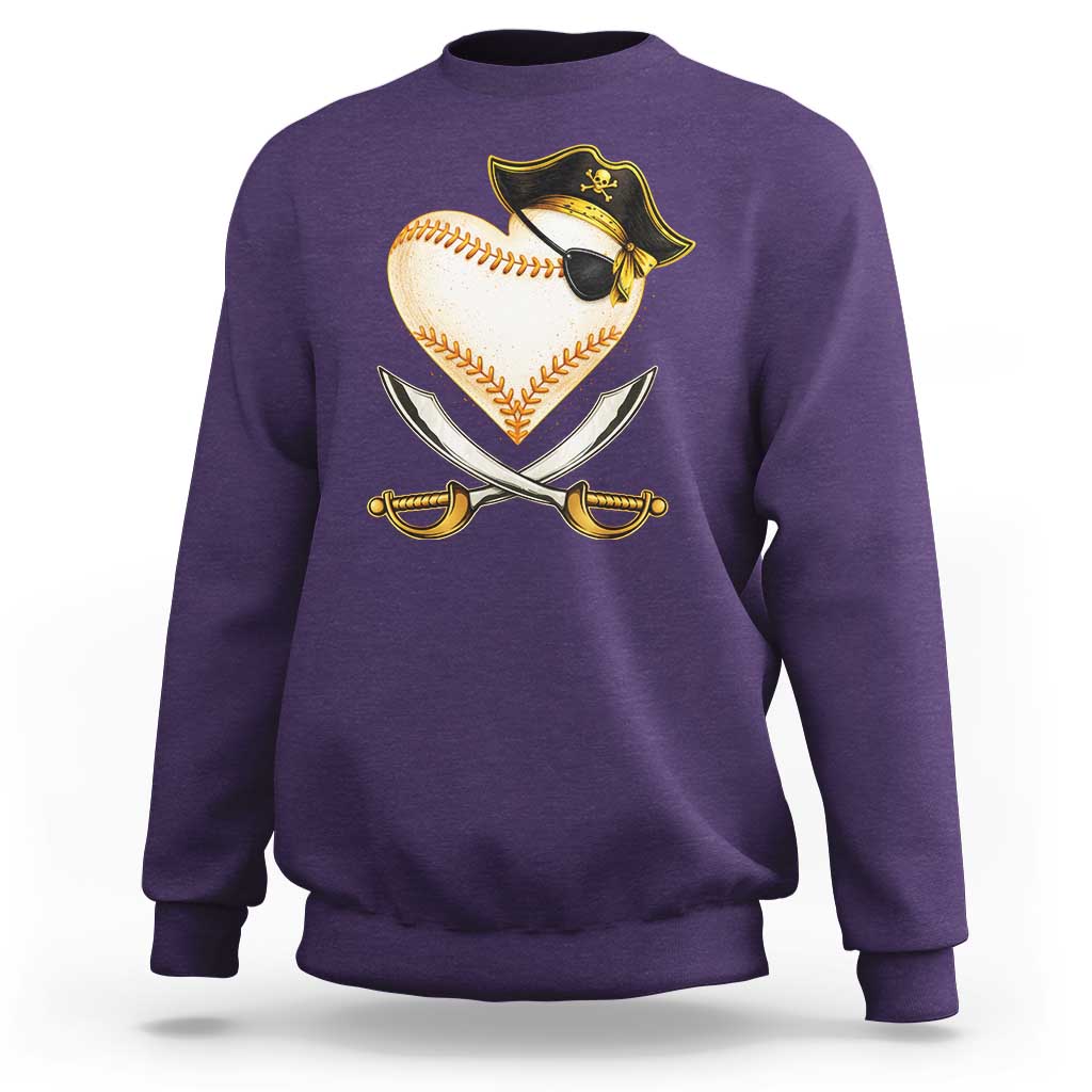 Baseball Pirate Sweatshirt Baseball Heart With Skull