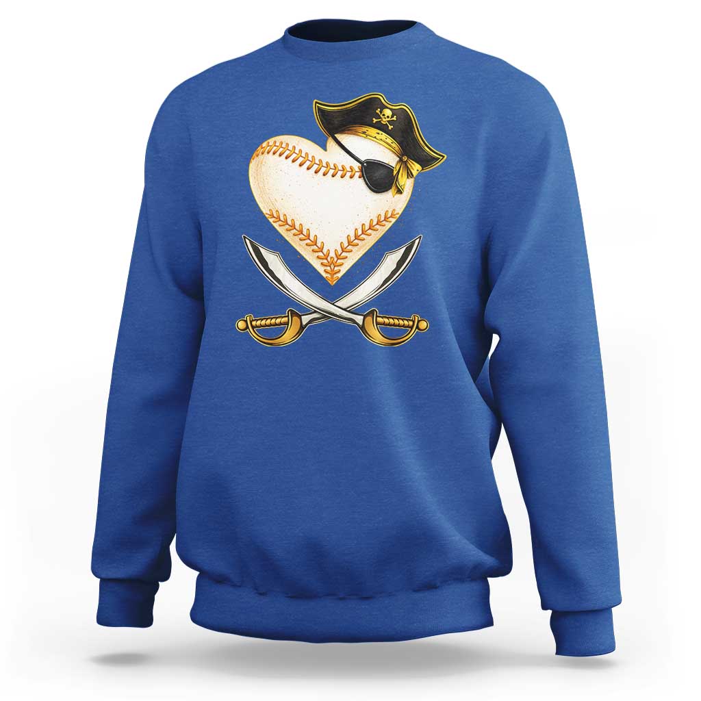 Baseball Pirate Sweatshirt Baseball Heart With Skull