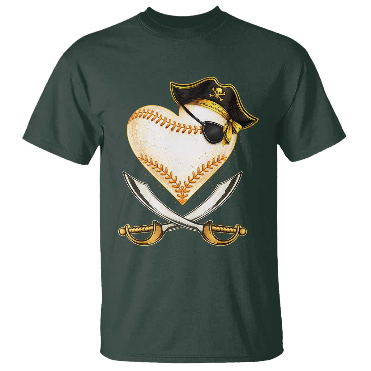 Baseball Pirate T Shirt Baseball Heart With Skull