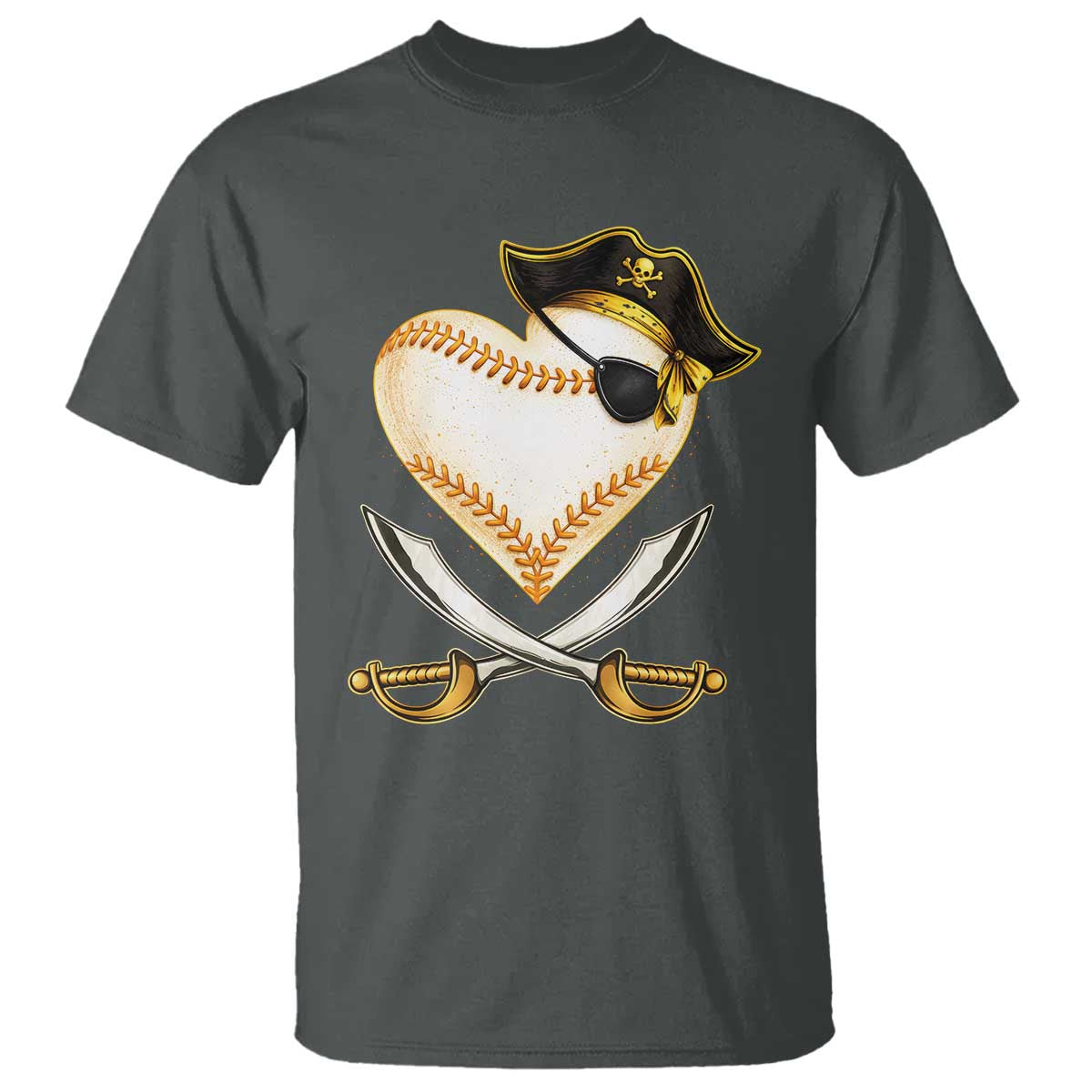 Baseball Pirate T Shirt Baseball Heart With Skull