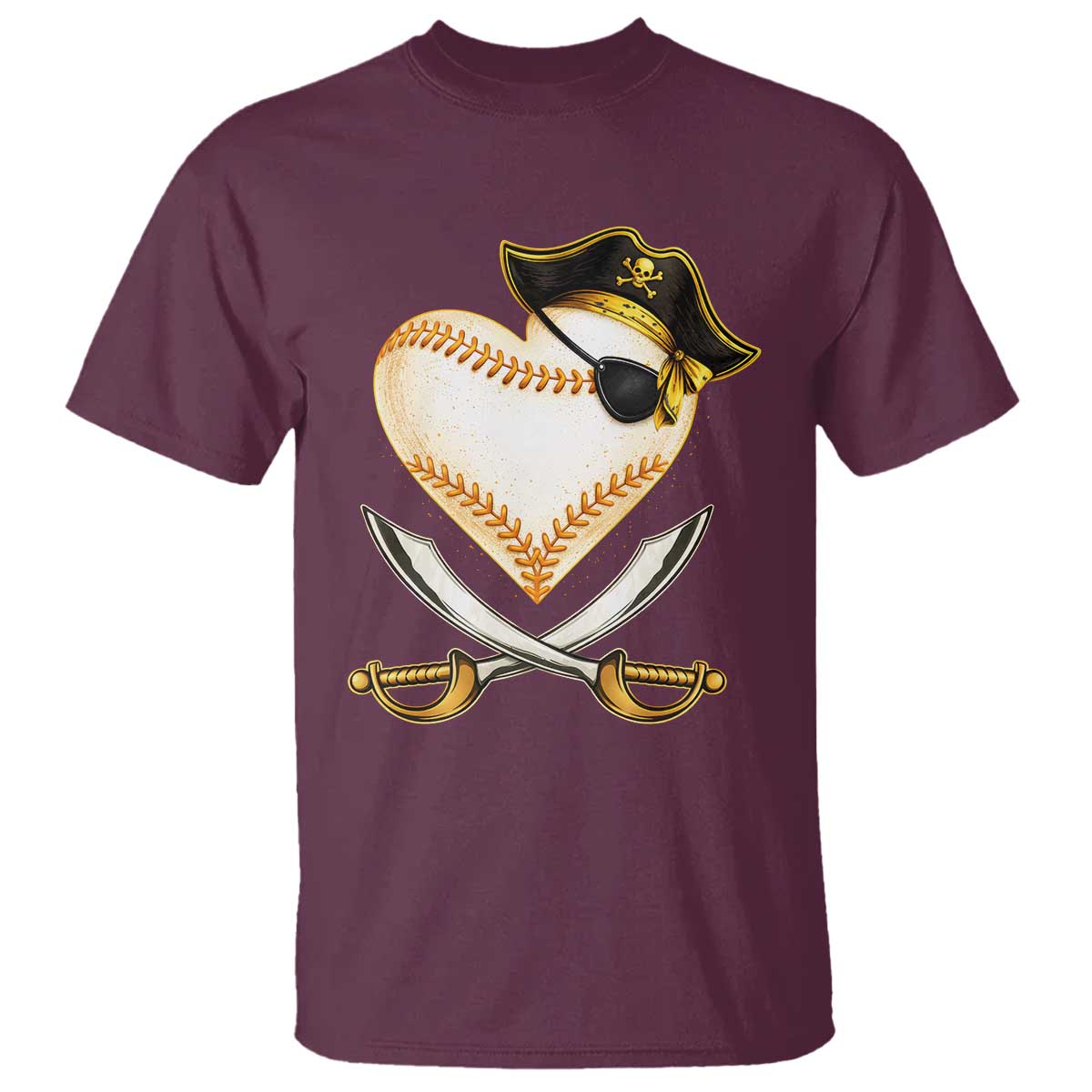 Baseball Pirate T Shirt Baseball Heart With Skull