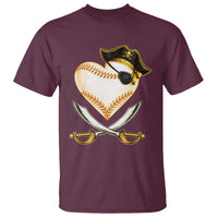 Baseball Pirate T Shirt Baseball Heart With Skull