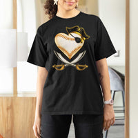 Baseball Pirate T Shirt For Women Baseball Heart With Skull