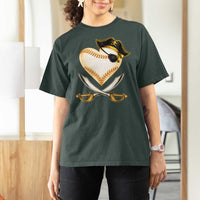 Baseball Pirate T Shirt For Women Baseball Heart With Skull