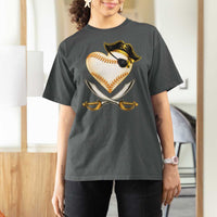 Baseball Pirate T Shirt For Women Baseball Heart With Skull