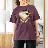 Baseball Pirate T Shirt For Women Baseball Heart With Skull