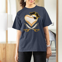 Baseball Pirate T Shirt For Women Baseball Heart With Skull