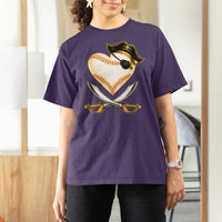 Baseball Pirate T Shirt For Women Baseball Heart With Skull