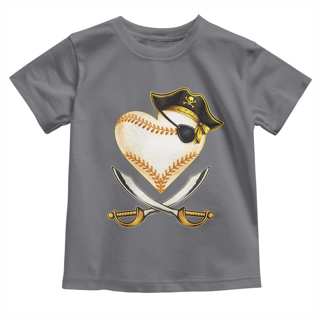 Baseball Pirate Toddler T Shirt Baseball Heart With Skull