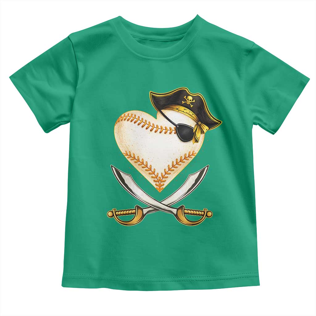 Baseball Pirate Toddler T Shirt Baseball Heart With Skull