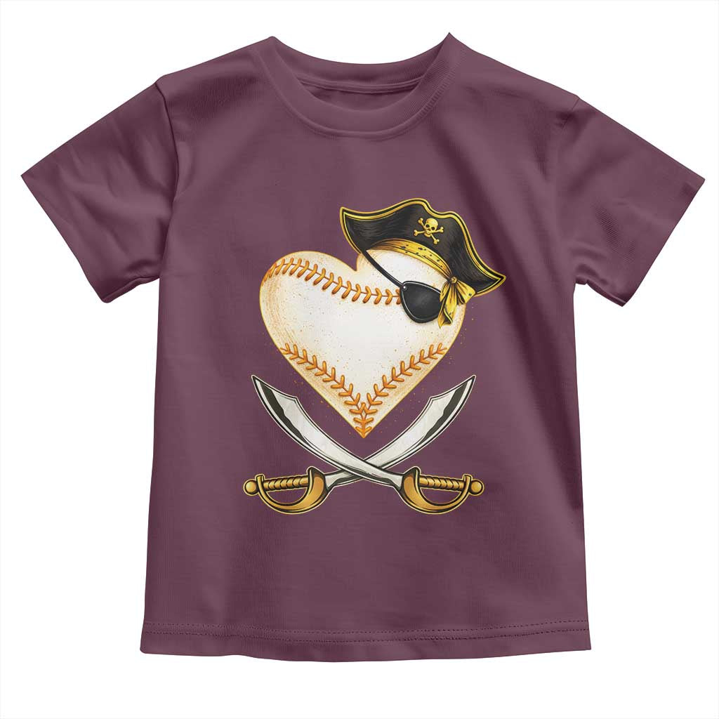 Baseball Pirate Toddler T Shirt Baseball Heart With Skull