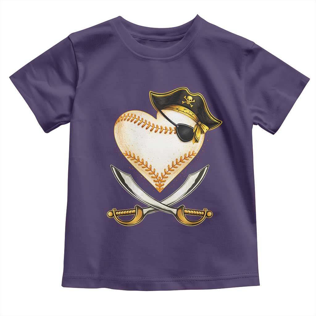 Baseball Pirate Toddler T Shirt Baseball Heart With Skull