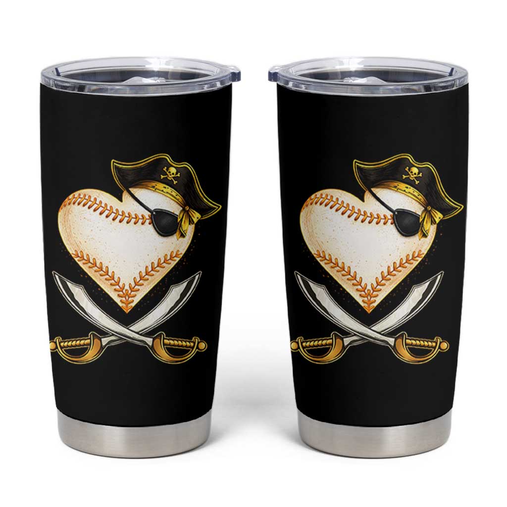 Baseball Pirate Tumbler Cup Baseball Heart With Skull