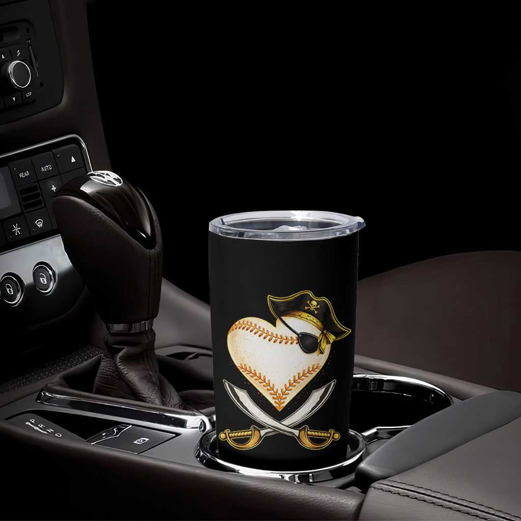 Baseball Pirate Tumbler Cup Baseball Heart With Skull