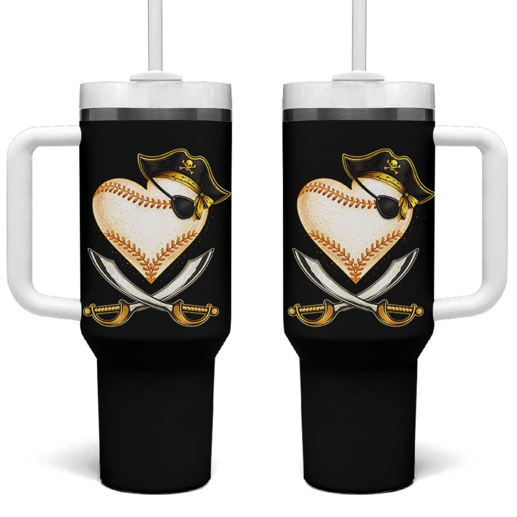 Baseball Pirate Tumbler With Handle Baseball Heart With Skull