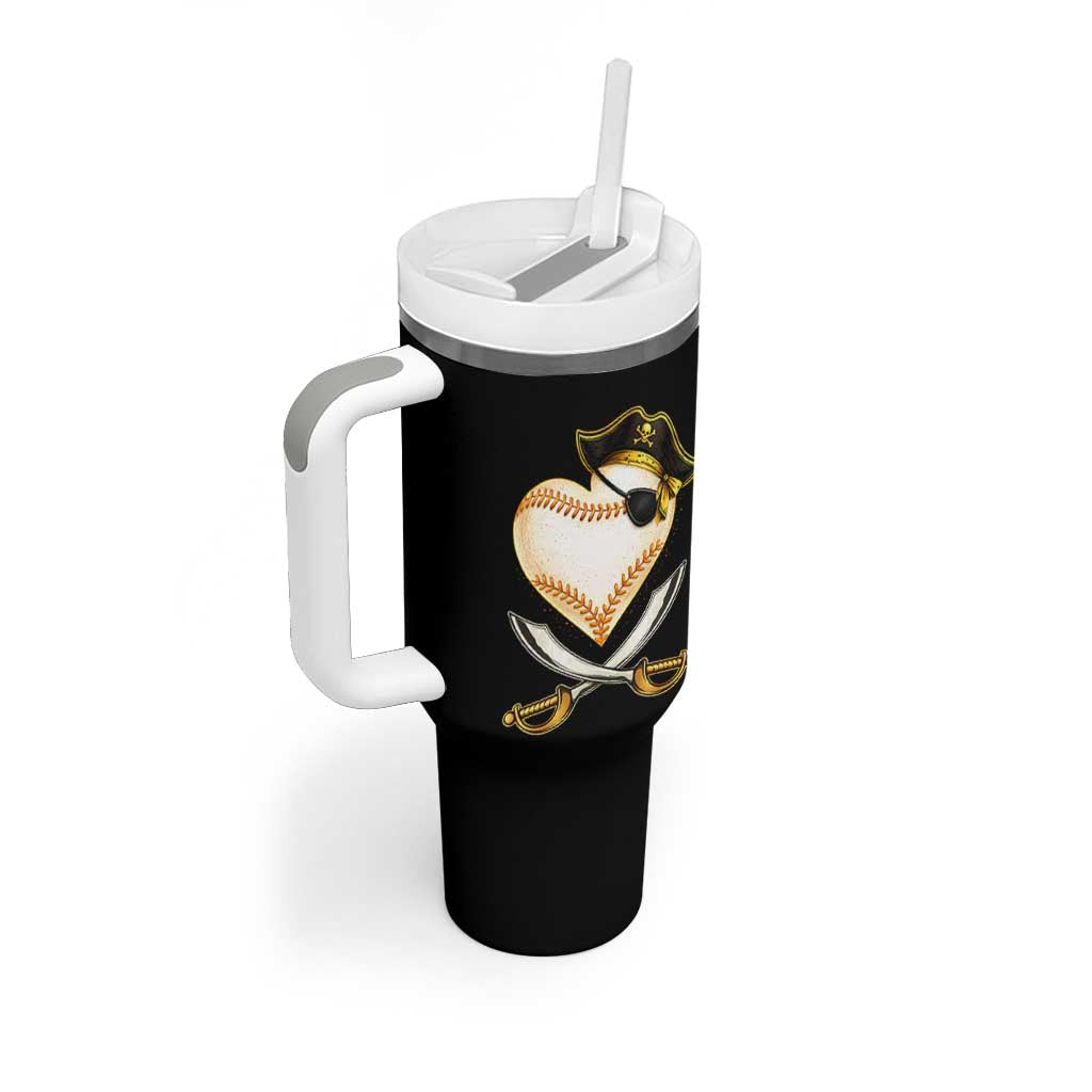 Baseball Pirate Tumbler With Handle Baseball Heart With Skull