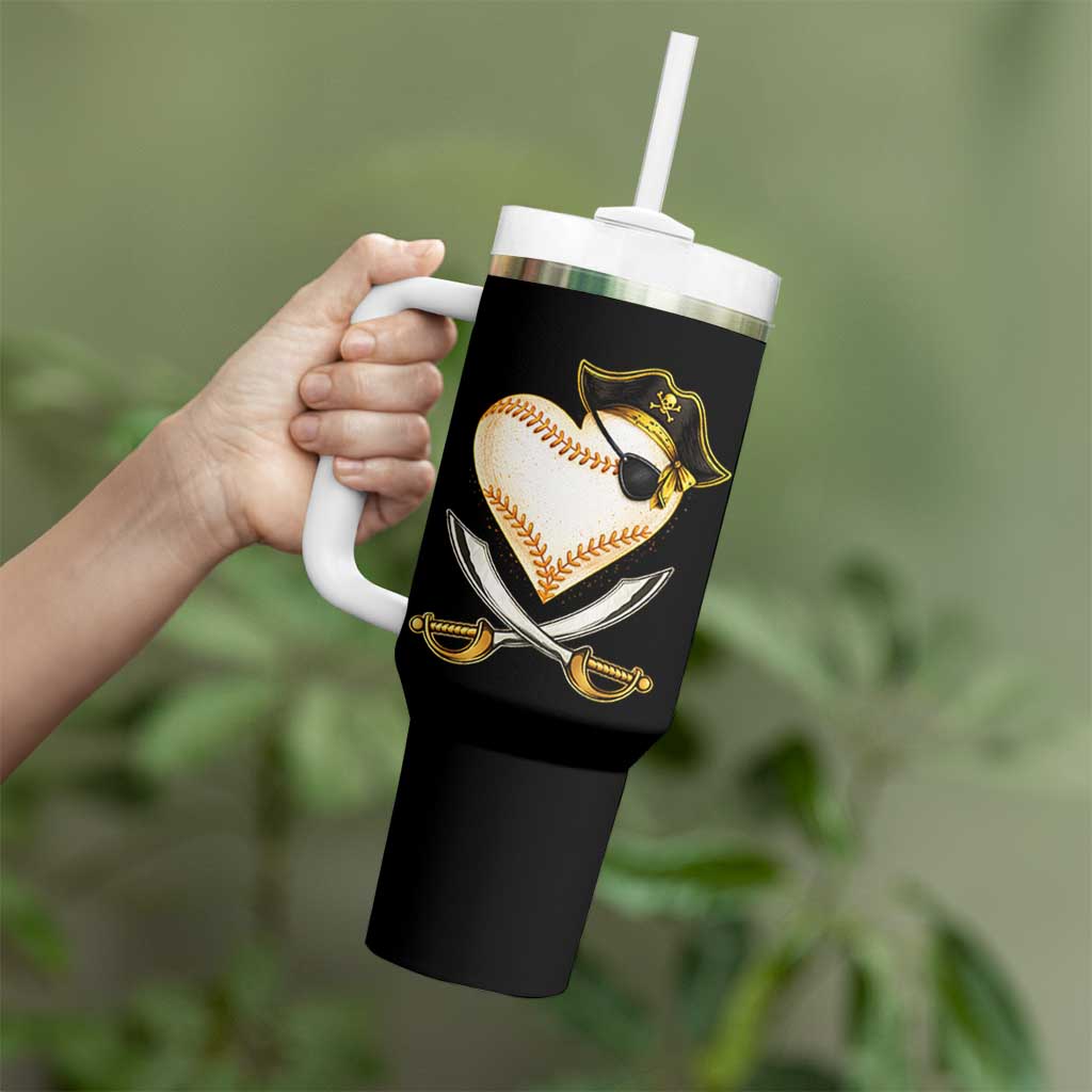 Baseball Pirate Tumbler With Handle Baseball Heart With Skull
