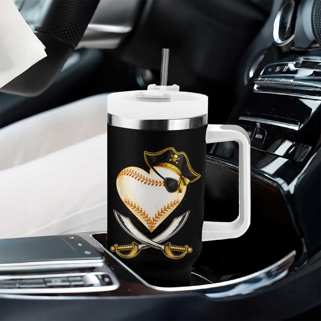 Baseball Pirate Tumbler With Handle Baseball Heart With Skull