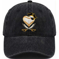 Baseball Pirate Washed Cotton Baseball Cap Baseball Heart With Skull