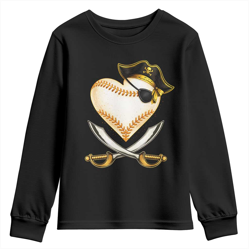 Baseball Pirate Youth Sweatshirt Baseball Heart With Skull