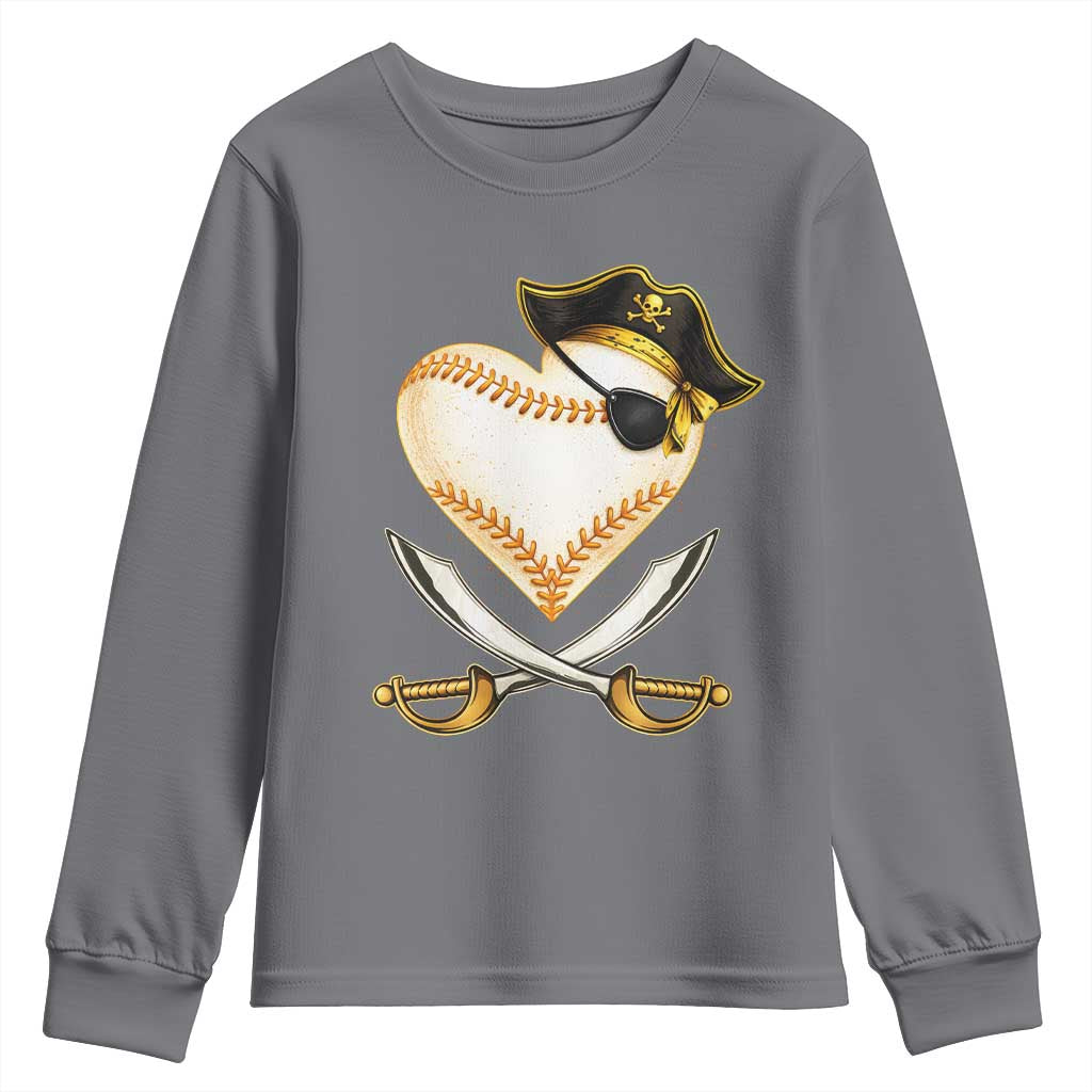 Baseball Pirate Youth Sweatshirt Baseball Heart With Skull