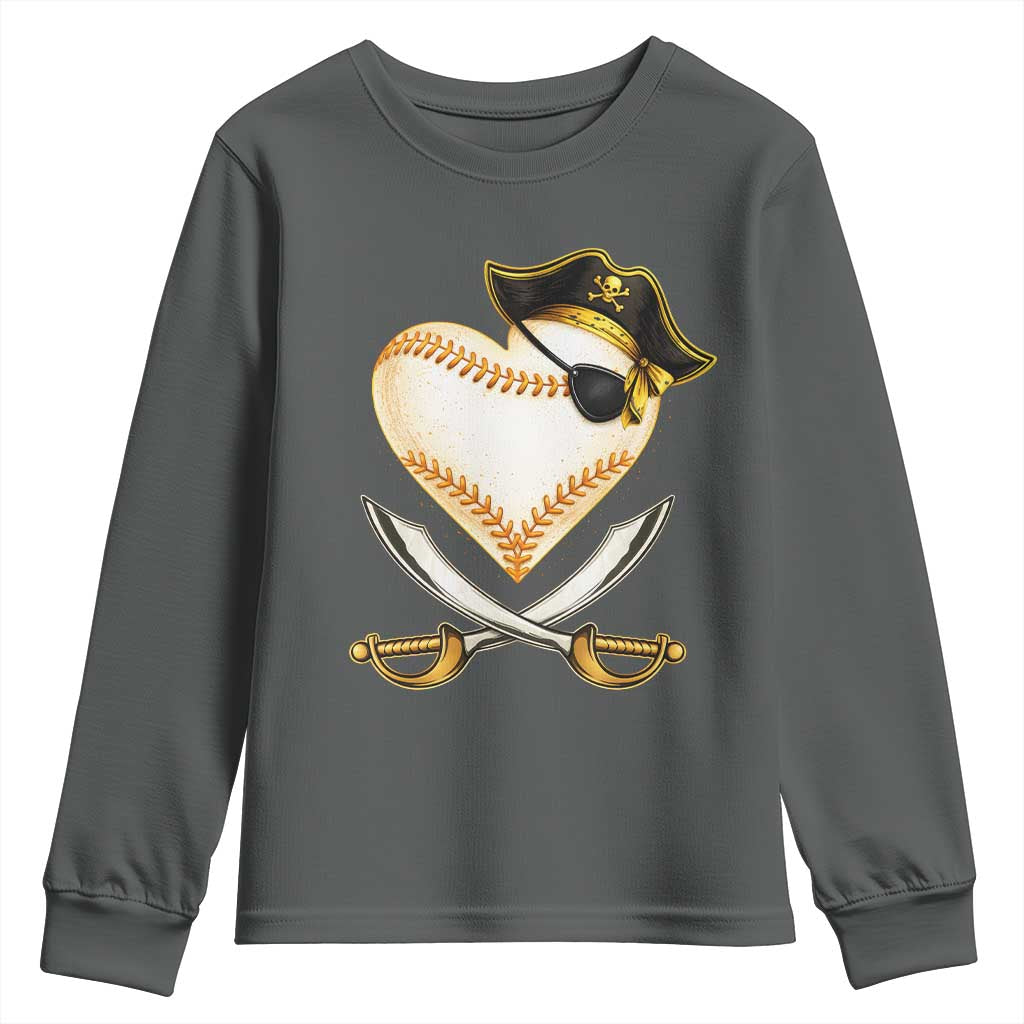 Baseball Pirate Youth Sweatshirt Baseball Heart With Skull