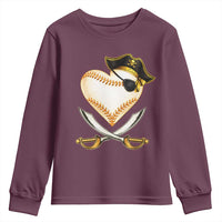 Baseball Pirate Youth Sweatshirt Baseball Heart With Skull