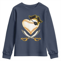 Baseball Pirate Youth Sweatshirt Baseball Heart With Skull