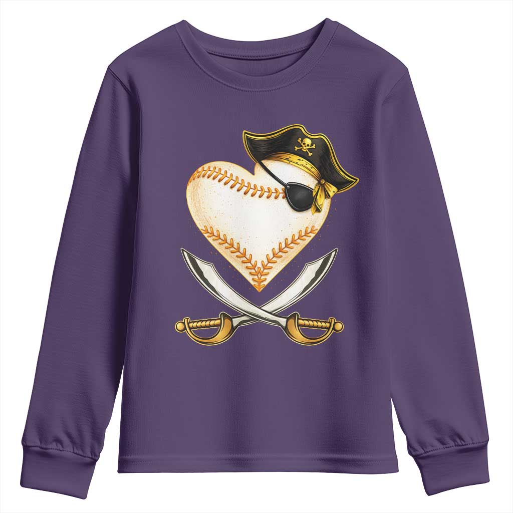 Baseball Pirate Youth Sweatshirt Baseball Heart With Skull
