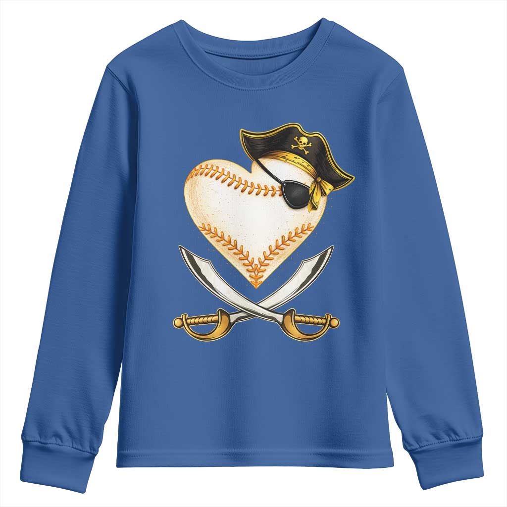 Baseball Pirate Youth Sweatshirt Baseball Heart With Skull