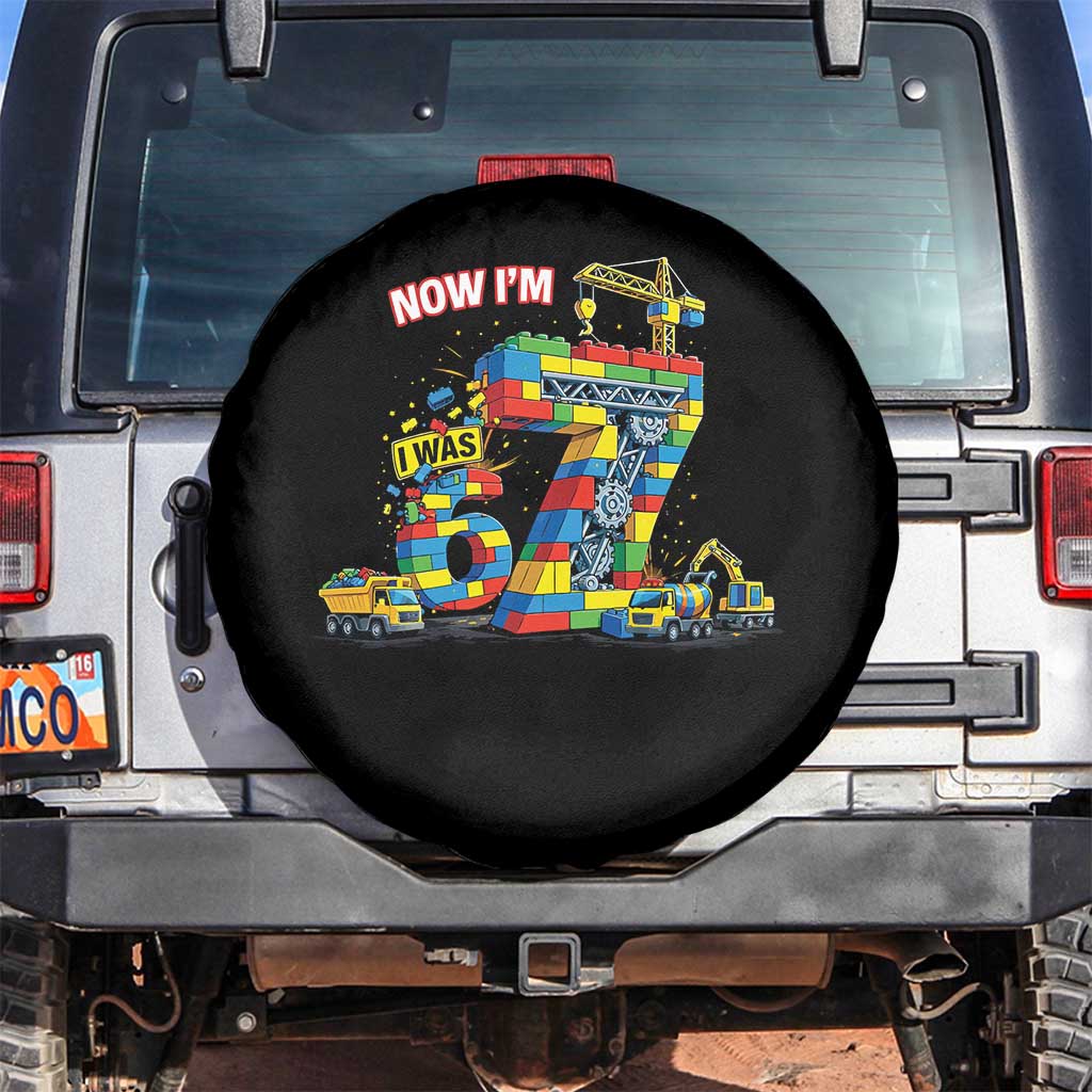 Funny 7th Birthday Building Bricks Spare Tire Cover I Was 6 Now Im 7 Kids 67 Birthday Building Six Seven Boy