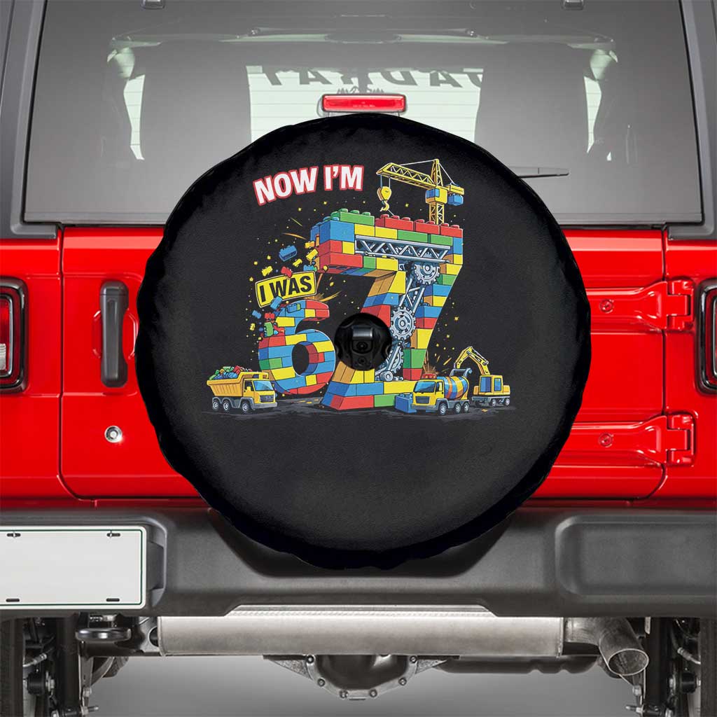 Funny 7th Birthday Building Bricks Spare Tire Cover I Was 6 Now Im 7 Kids 67 Birthday Building Six Seven Boy