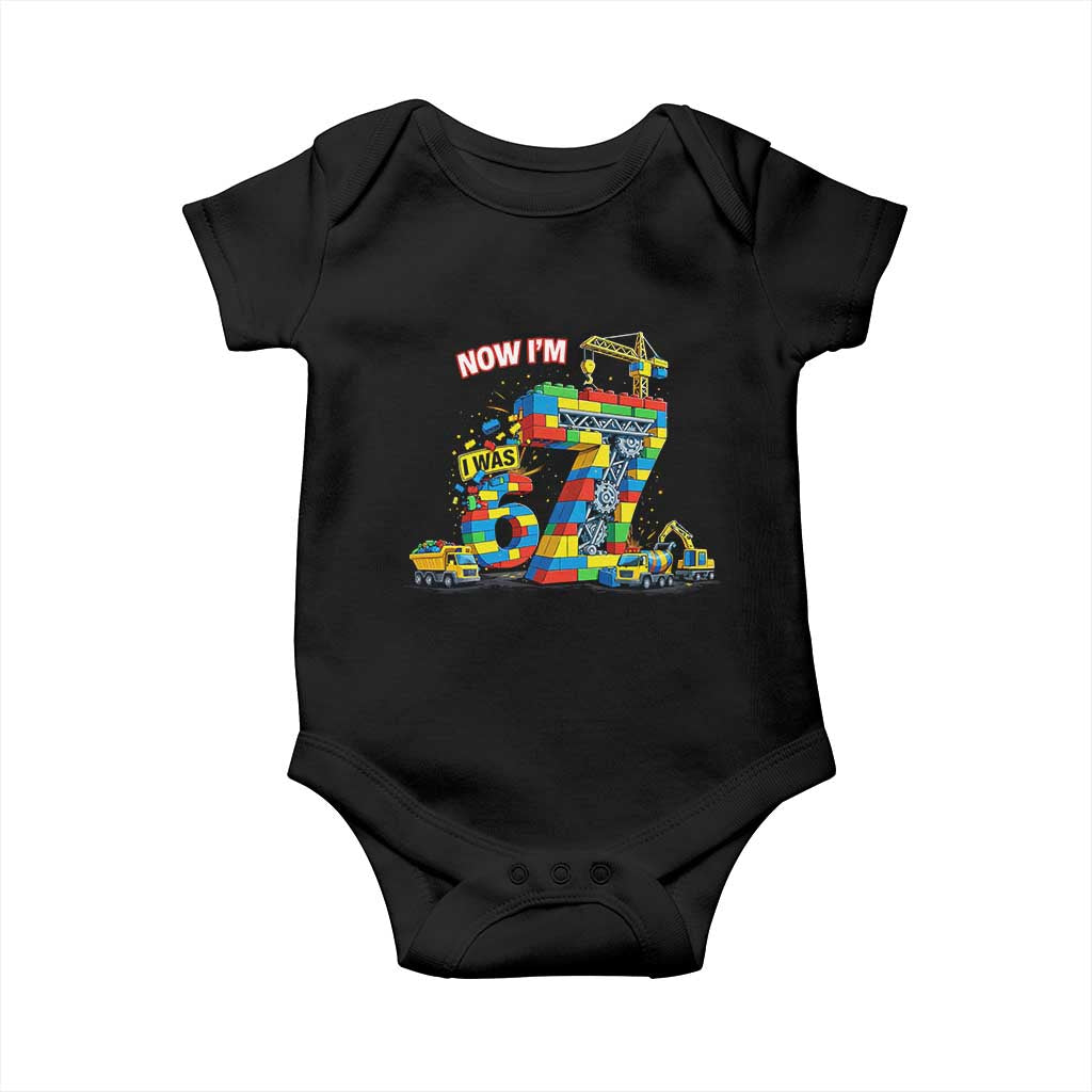 Funny 7th Birthday Building Bricks Baby Onesie I Was 6 Now Im 7 Kids 67 Birthday Building Six Seven Boy