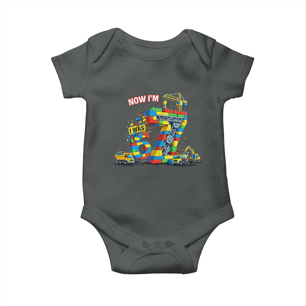 Funny 7th Birthday Building Bricks Baby Onesie I Was 6 Now Im 7 Kids 67 Birthday Building Six Seven Boy