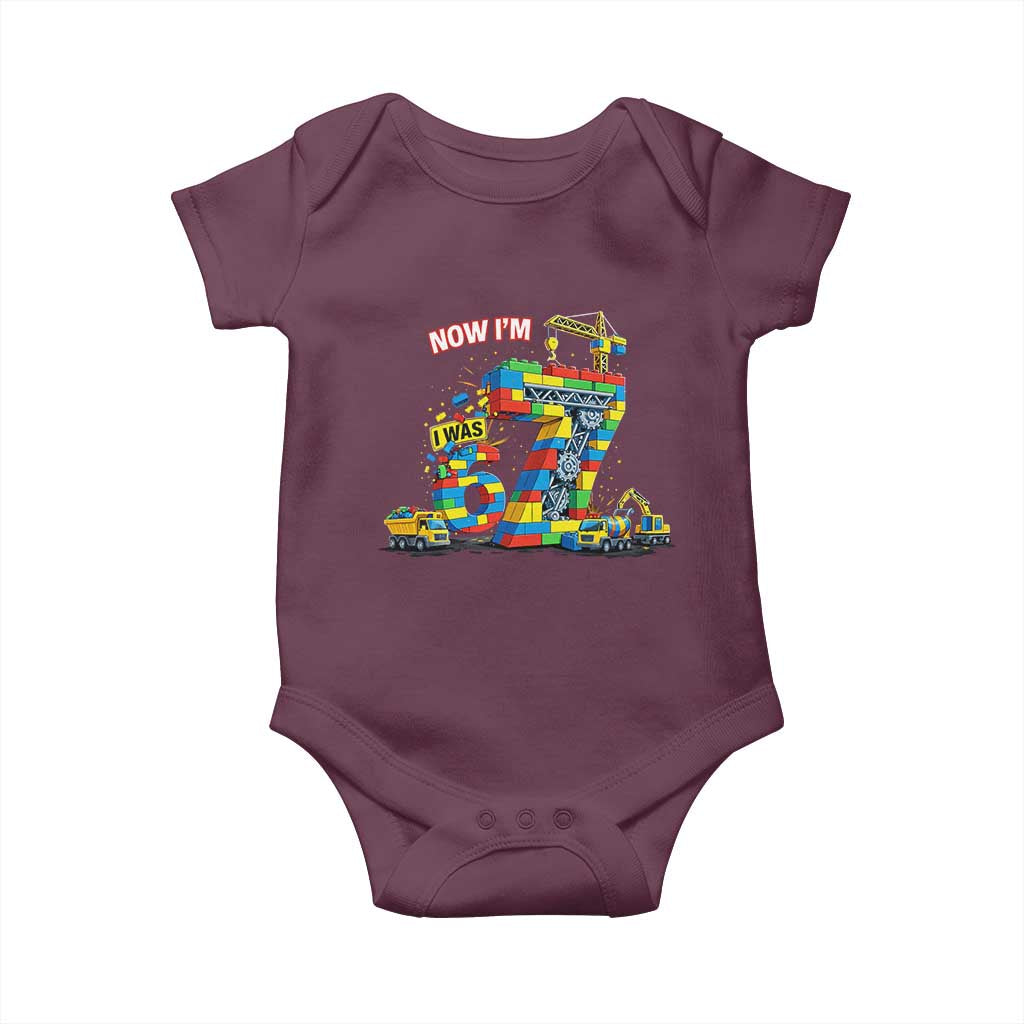 Funny 7th Birthday Building Bricks Baby Onesie I Was 6 Now Im 7 Kids 67 Birthday Building Six Seven Boy