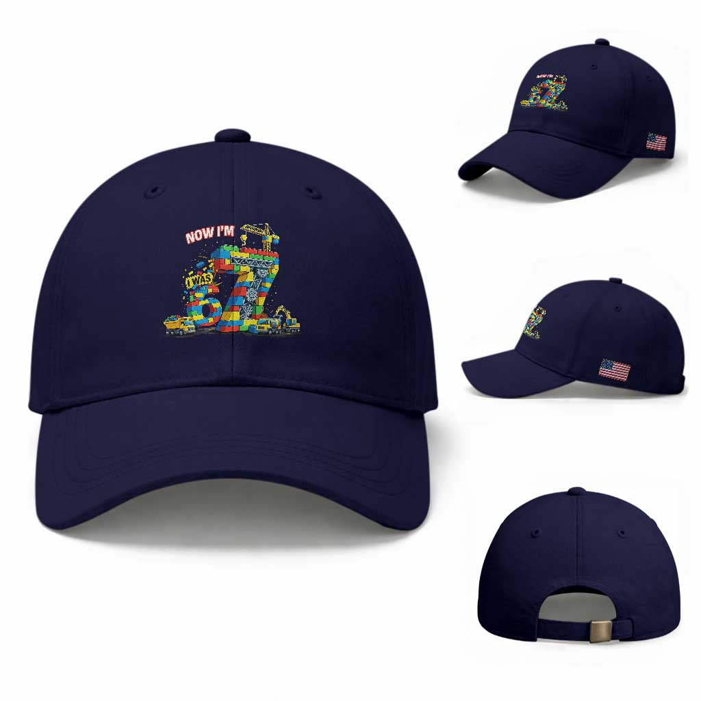 Funny 7th Birthday Building Bricks Baseball Cap I Was 6 Now Im 7 Kids 67 Birthday Building Six Seven Boy