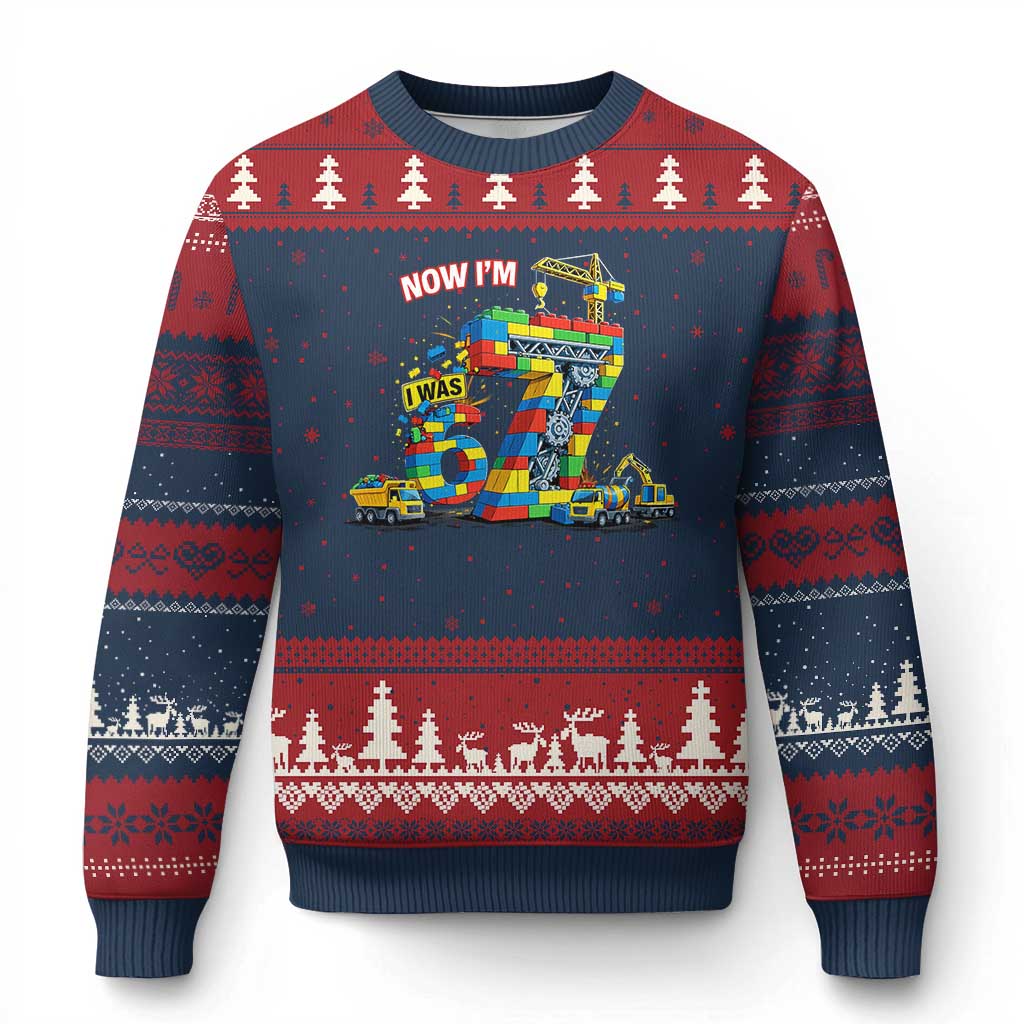 Funny 7th Birthday Building Bricks Ugly Christmas Sweater I Was 6 Now Im 7 Kids 67 Birthday Building Six Seven Boy