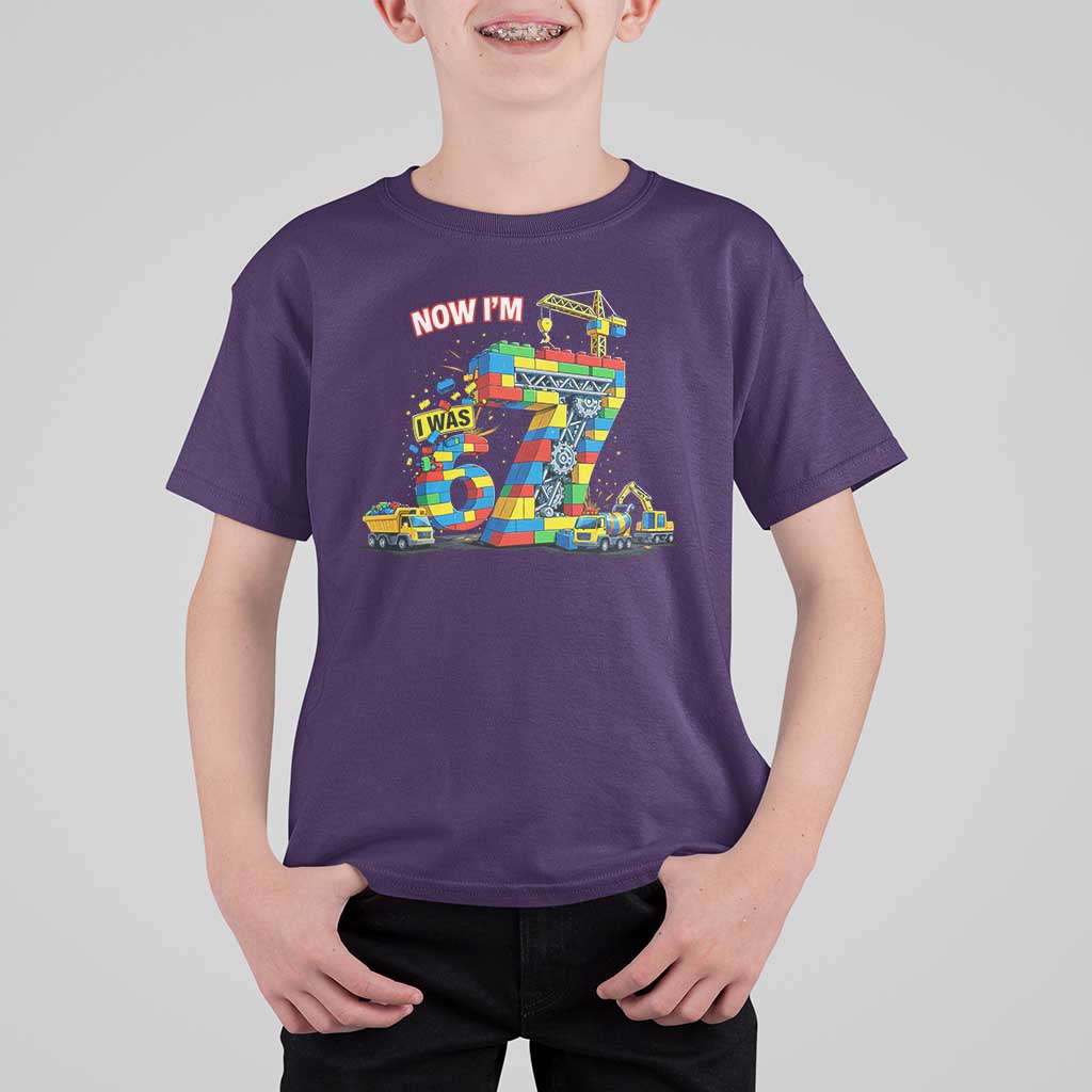 Funny 7th Birthday Building Bricks T Shirt For Kid I Was 6 Now Im 7 Kids 67 Birthday Building Six Seven Boy
