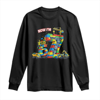 Funny 7th Birthday Building Bricks Long Sleeve Shirt I Was 6 Now Im 7 Kids 67 Birthday Building Six Seven Boy