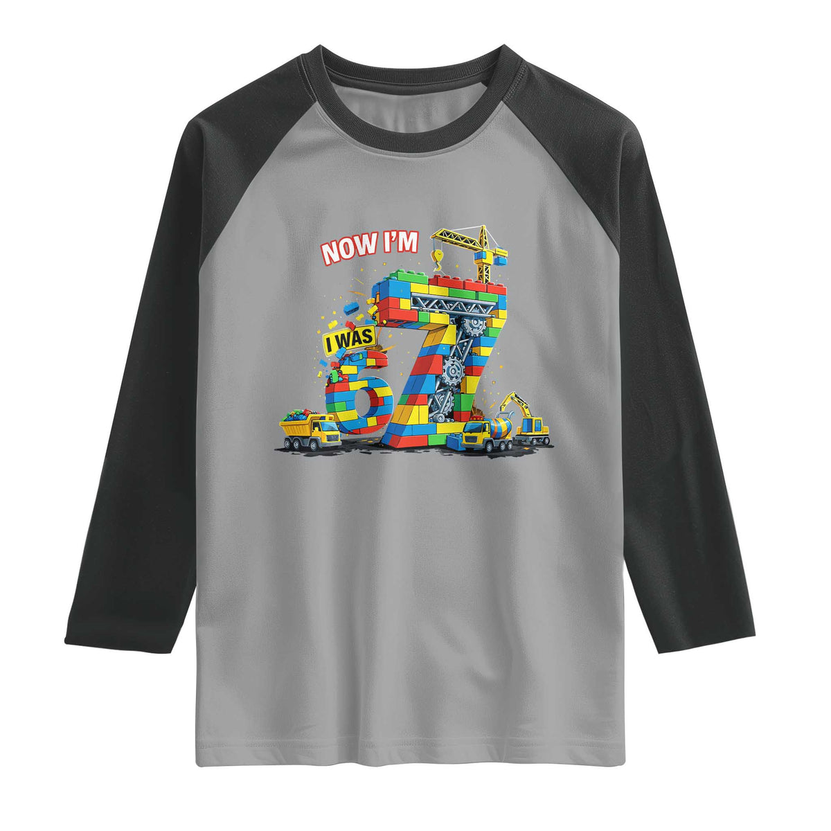 Funny 7th Birthday Building Bricks Raglan Shirt I Was 6 Now Im 7 Kids 67 Birthday Building Six Seven Boy