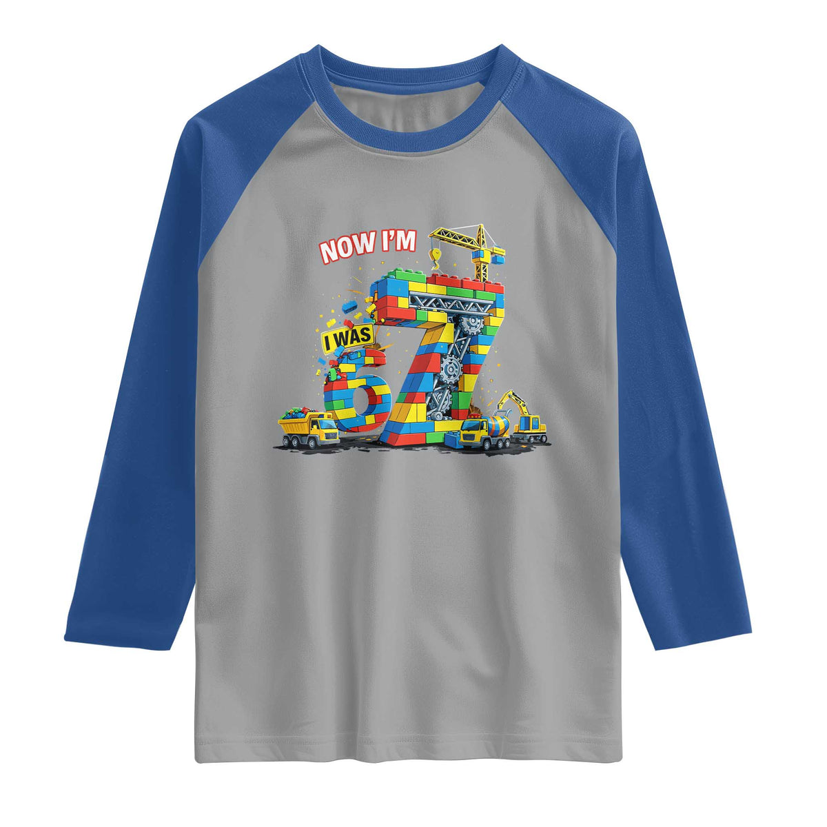 Funny 7th Birthday Building Bricks Raglan Shirt I Was 6 Now Im 7 Kids 67 Birthday Building Six Seven Boy