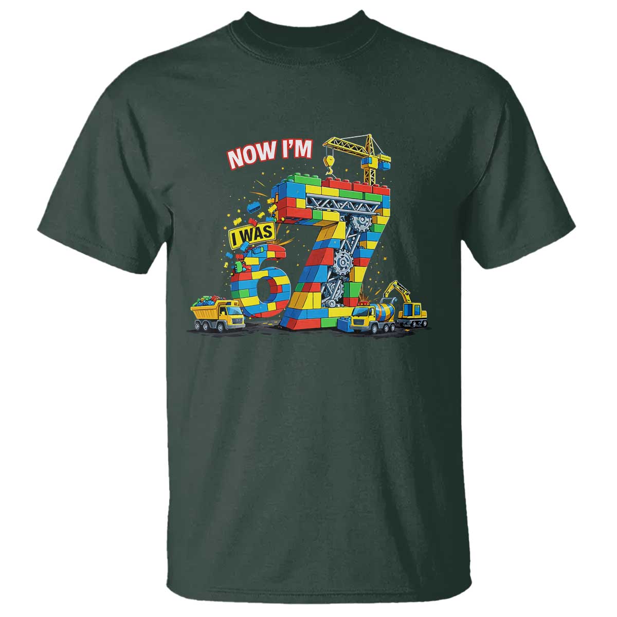 Funny 7th Birthday Building Bricks T Shirt I Was 6 Now Im 7 Kids 67 Birthday Building Six Seven Boy