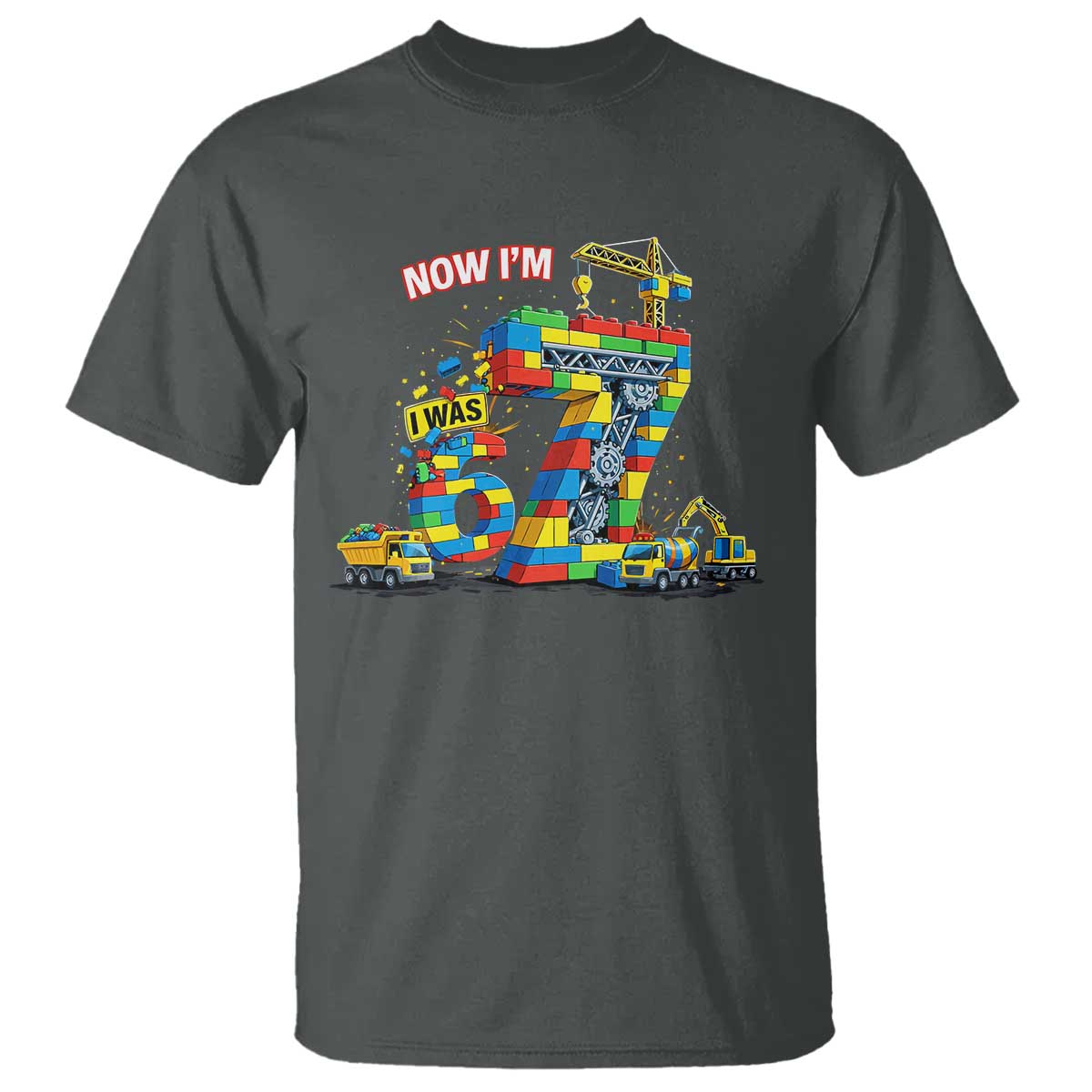 Funny 7th Birthday Building Bricks T Shirt I Was 6 Now Im 7 Kids 67 Birthday Building Six Seven Boy