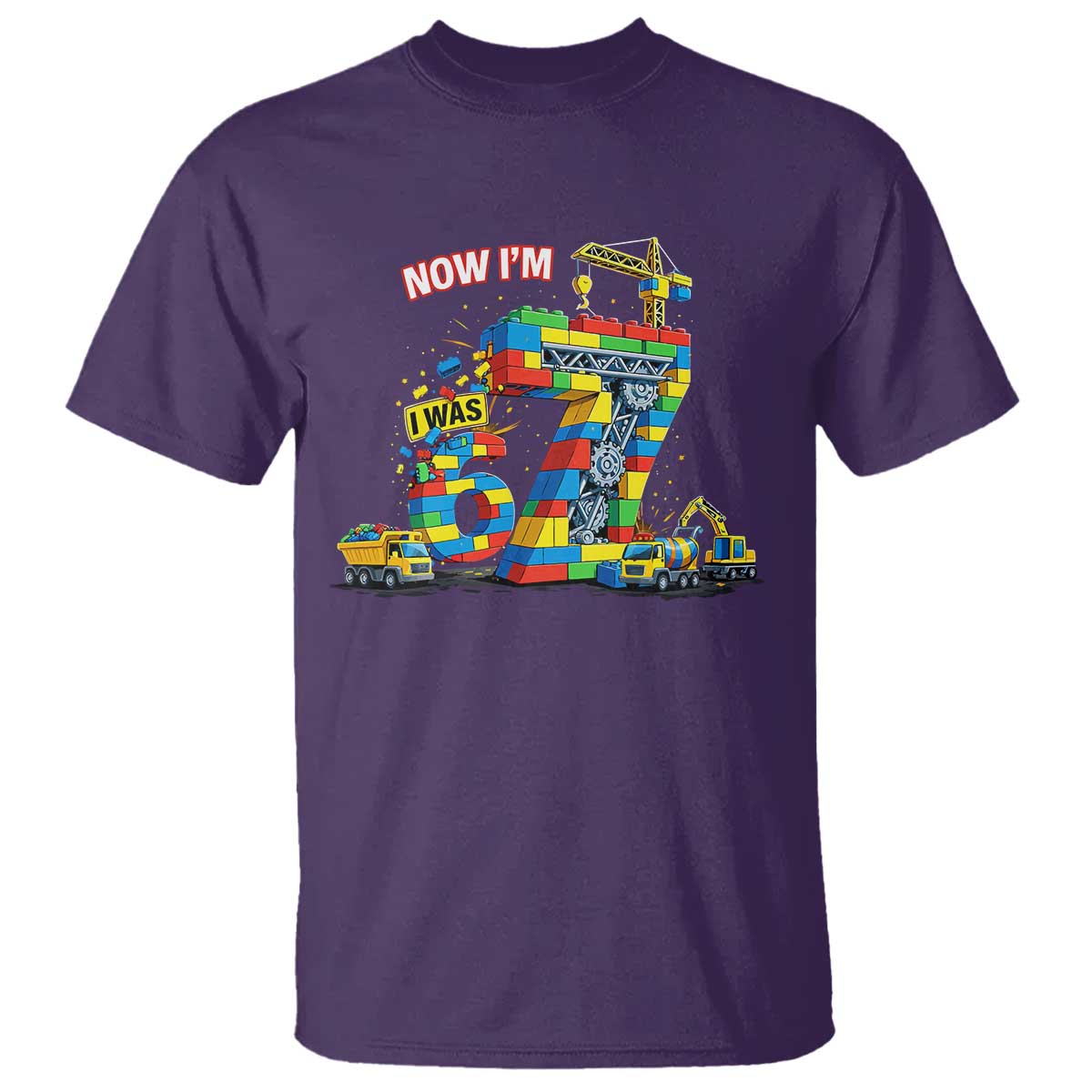 Funny 7th Birthday Building Bricks T Shirt I Was 6 Now Im 7 Kids 67 Birthday Building Six Seven Boy