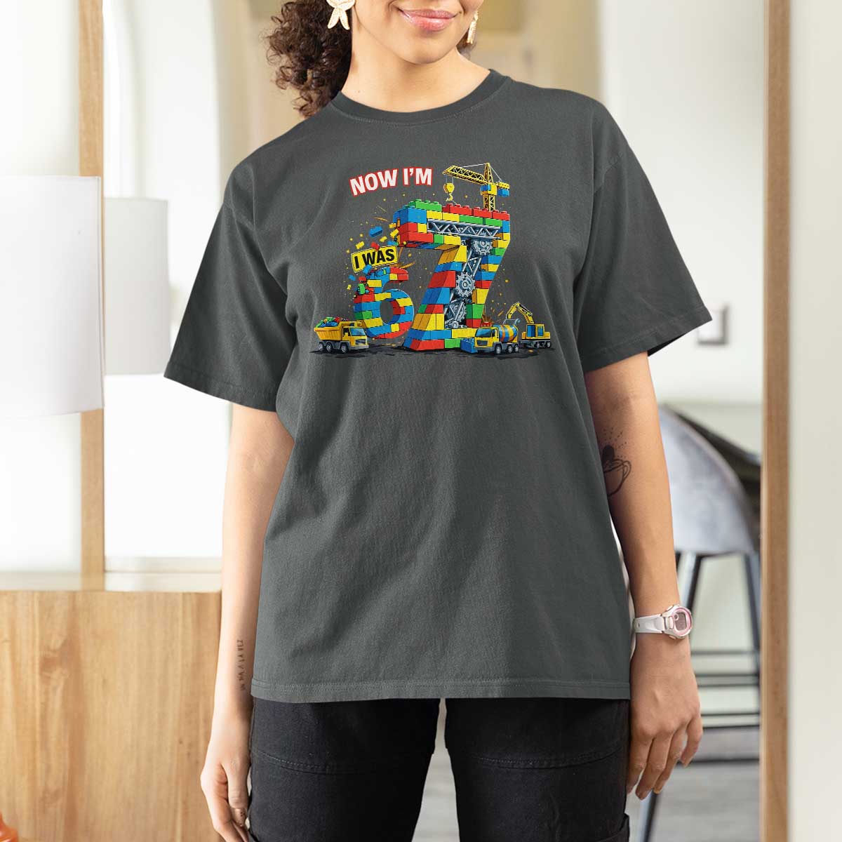 Funny 7th Birthday Building Bricks T Shirt For Women I Was 6 Now Im 7 Kids 67 Birthday Building Six Seven Boy