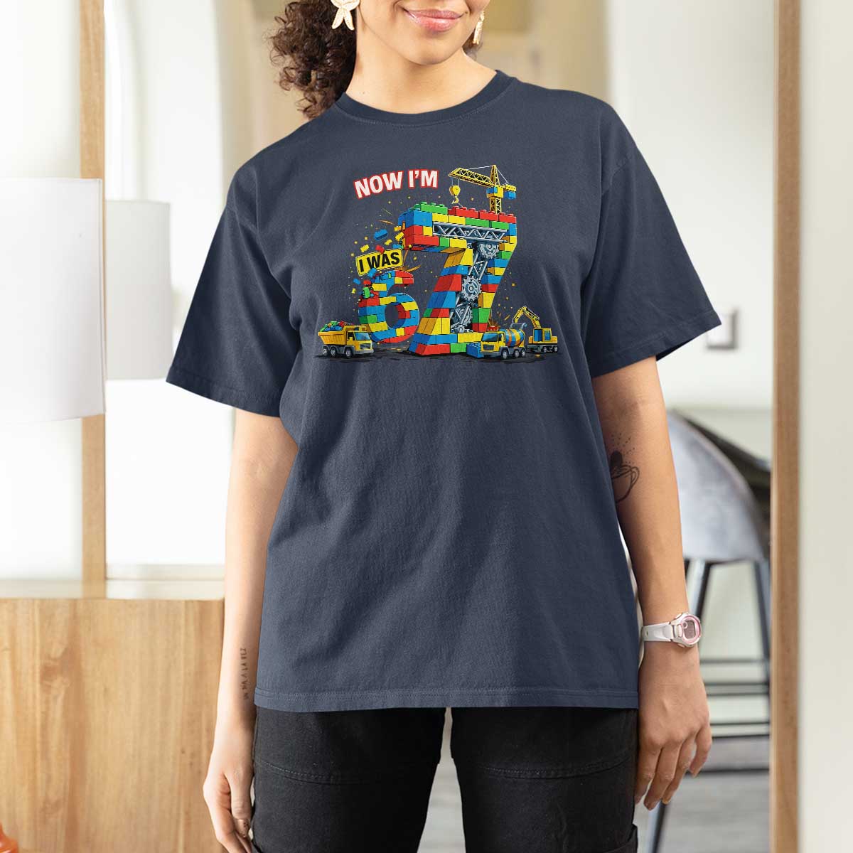 Funny 7th Birthday Building Bricks T Shirt For Women I Was 6 Now Im 7 Kids 67 Birthday Building Six Seven Boy