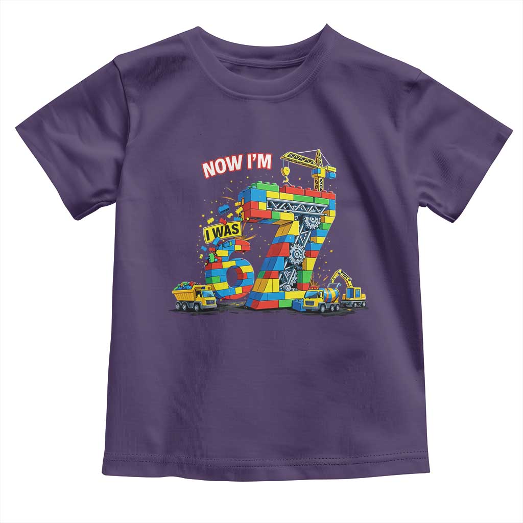 Funny 7th Birthday Building Bricks Toddler T Shirt I Was 6 Now Im 7 Kids 67 Birthday Building Six Seven Boy
