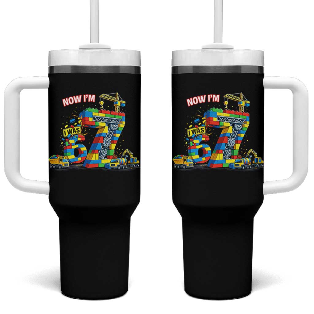 Funny 7th Birthday Building Bricks Tumbler With Handle I Was 6 Now Im 7 Kids 67 Birthday Building Six Seven Boy