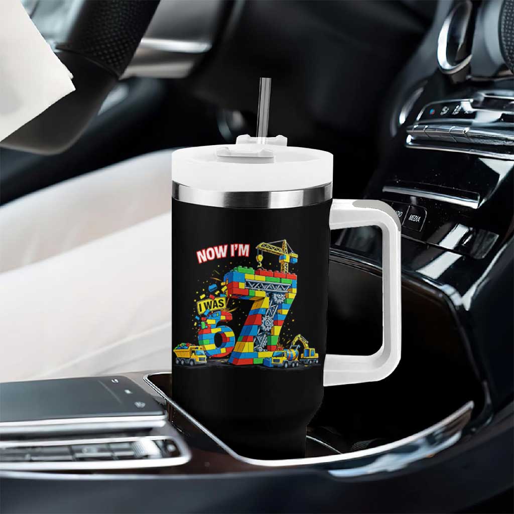 Funny 7th Birthday Building Bricks Tumbler With Handle I Was 6 Now Im 7 Kids 67 Birthday Building Six Seven Boy