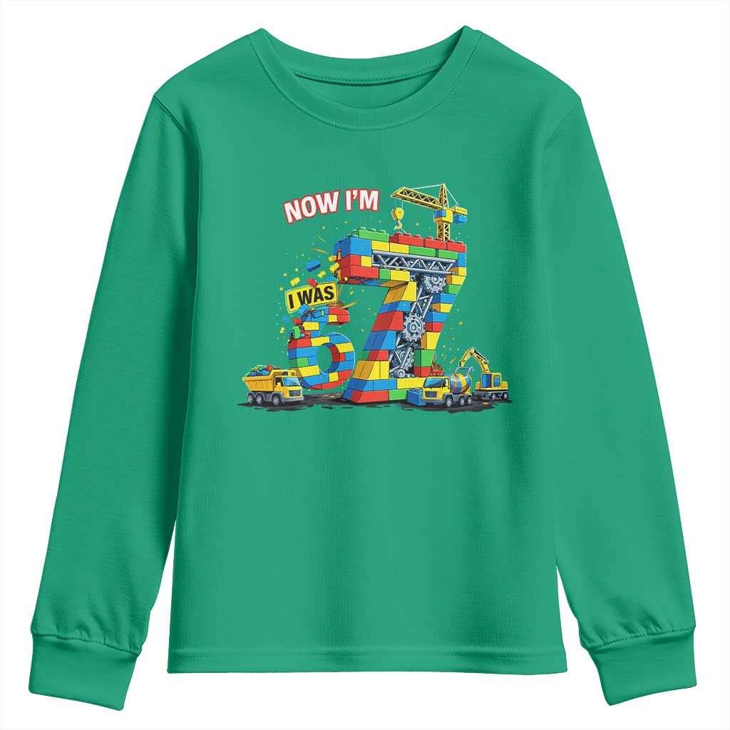 Funny 7th Birthday Building Bricks Youth Sweatshirt I Was 6 Now Im 7 Kids 67 Birthday Building Six Seven Boy
